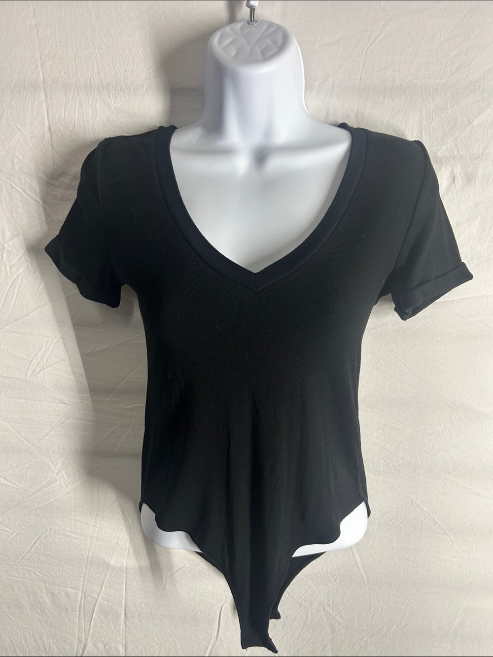 Black V-Neck Short Sleeve Bodysuit